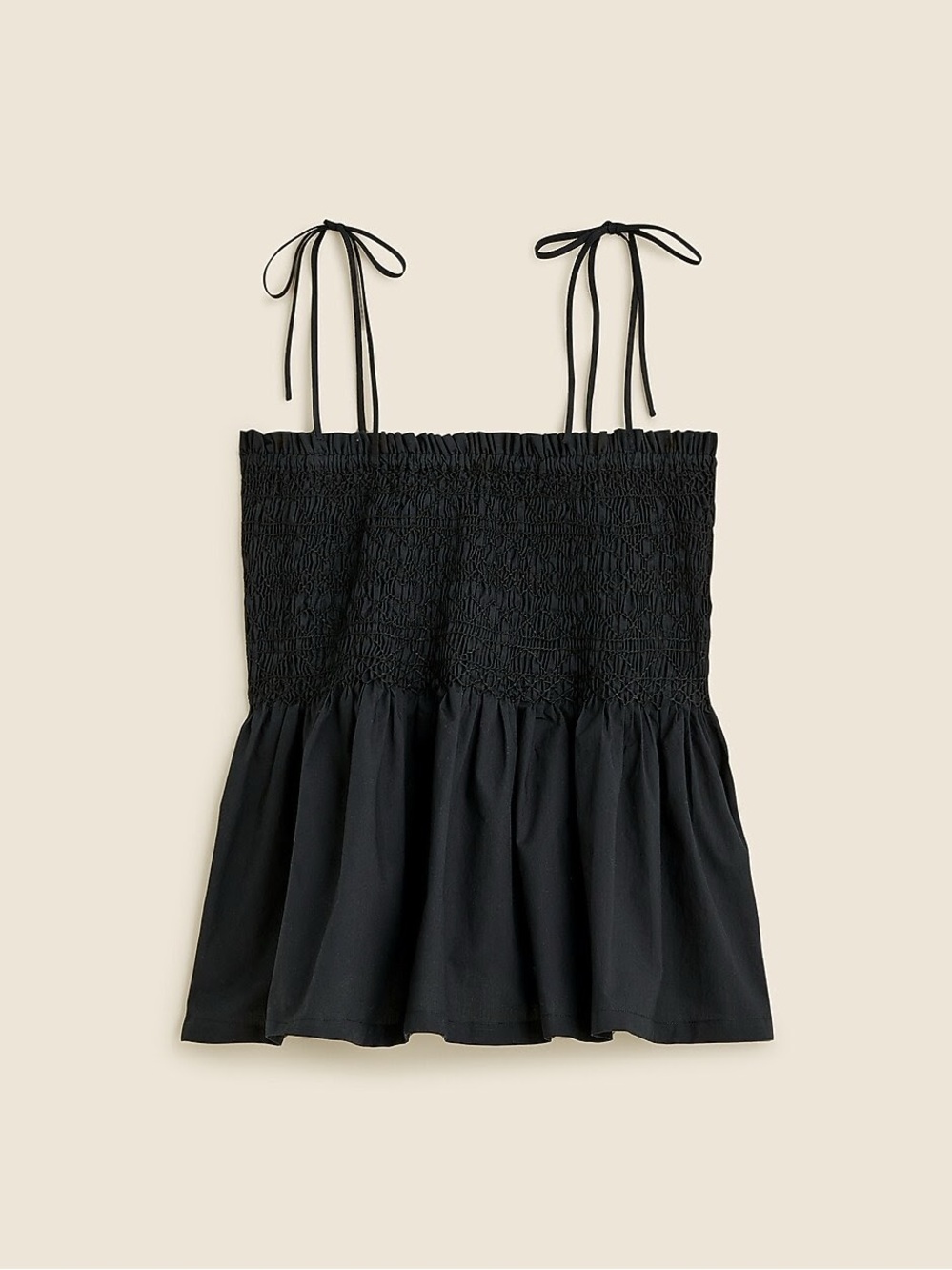 Jcrew Black Paloma Smocked Tie-Strap Babydoll Top